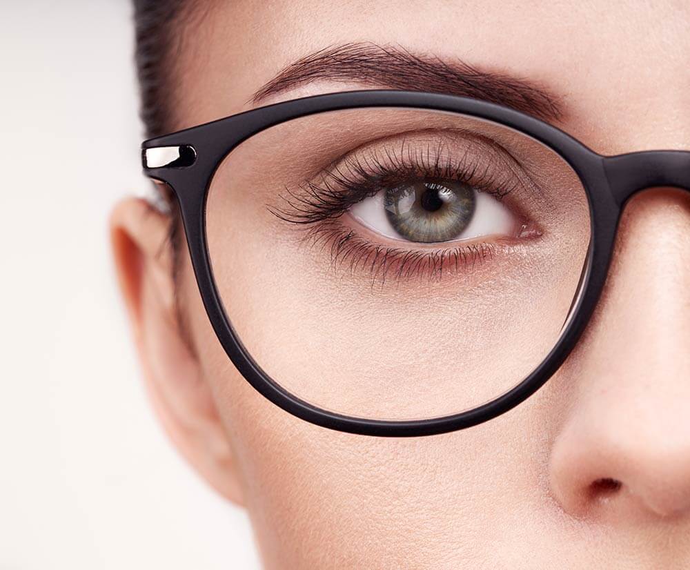 Closeup of woman wearing glasses
